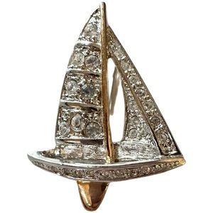 Vintage Marked ROMAN Rhinestones, Sailboat Brooch Pin